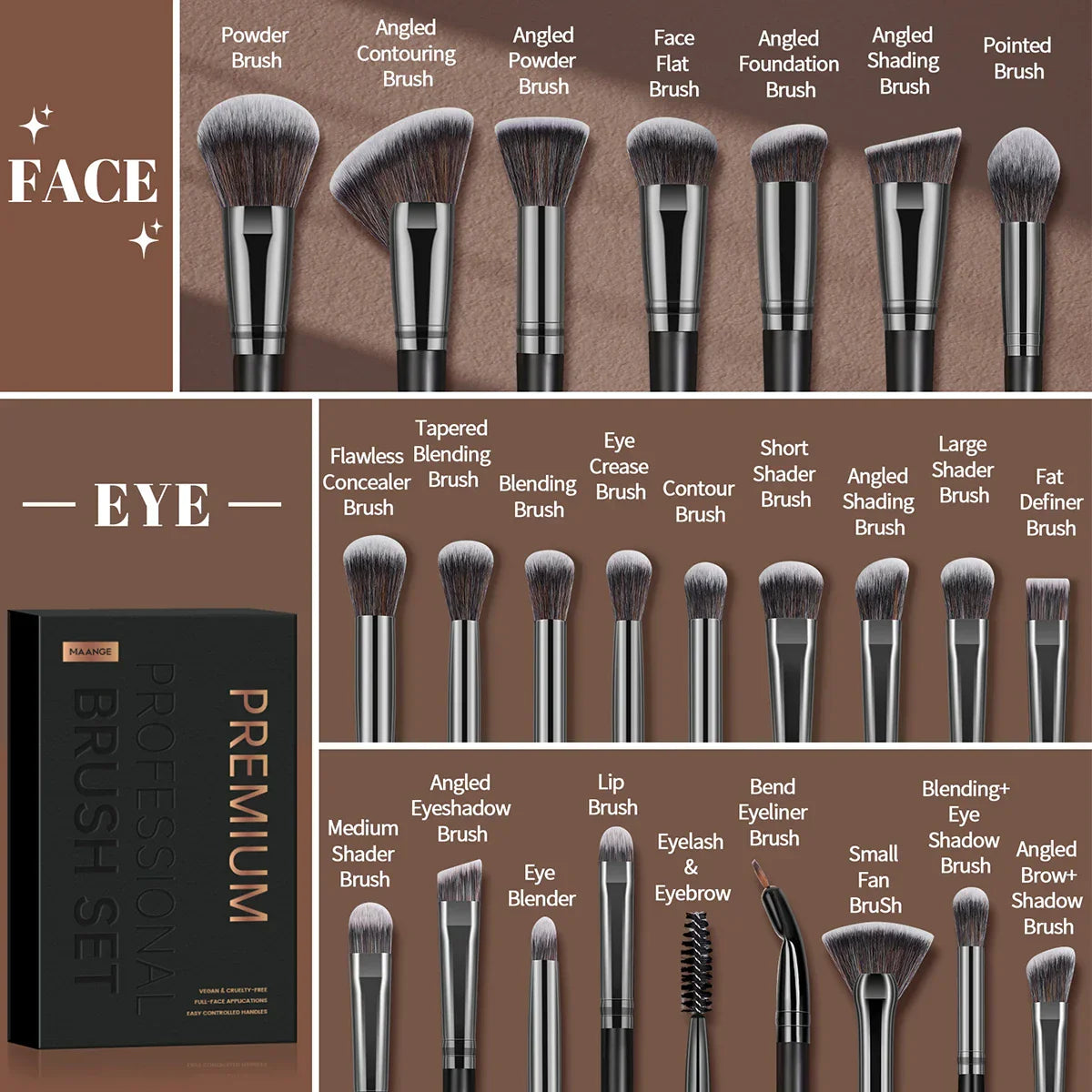 MAANGE Full Makeup Tools Kit 25pcs Foundation Concealer