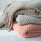 Textured Knitted Throw Blankets with Tassels Cozy Woven