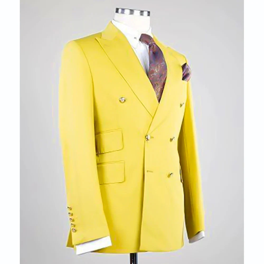 Luxury Men's Suit Blazer Yellow Regular Lenght Peak