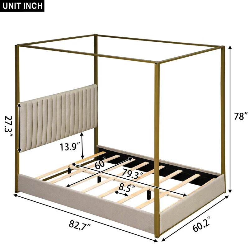 Queen Size Upholstery Canopy Platform Bed with Headboard and Metal Frame，Adult and adolescent double bed,single bed，marriage bed
