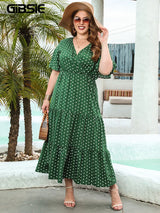 GIBSIE Plus Size Polka Dot V-Neck Butterfly Sleeve