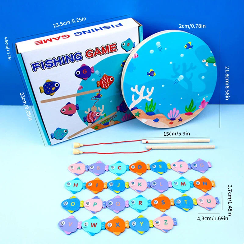Montessori Wooden Fishing Children Toy Alphabet Numeric Cognition