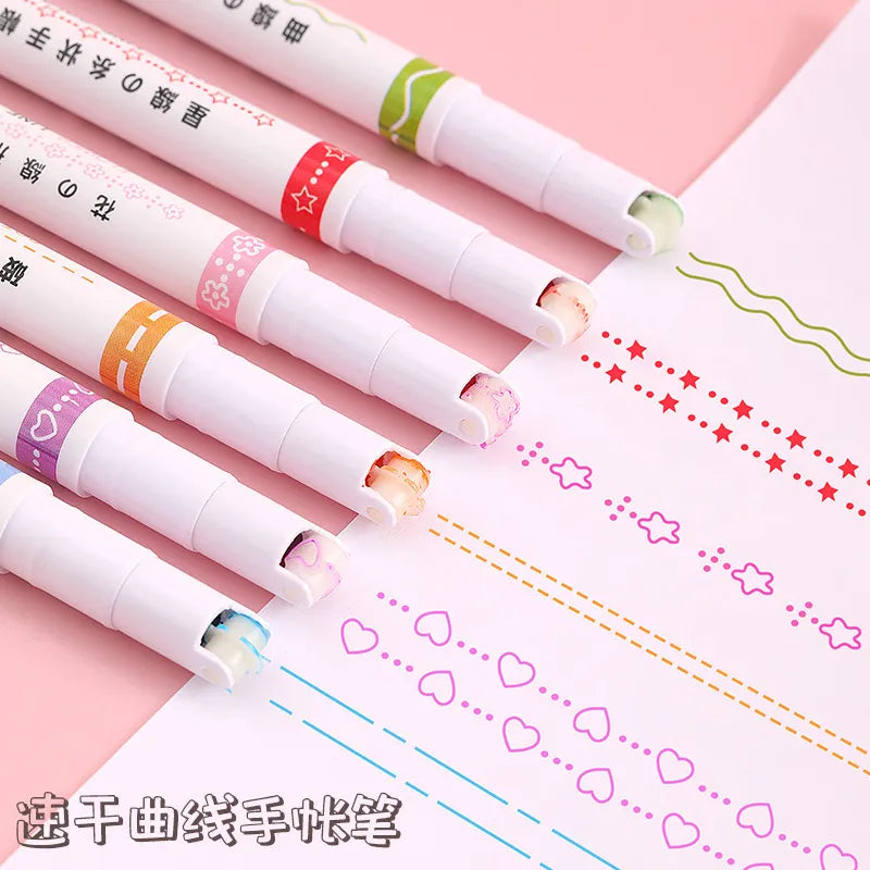 1/6Pcs/set Kawaii Flowers Line Shaped Highlighter Pens Roller