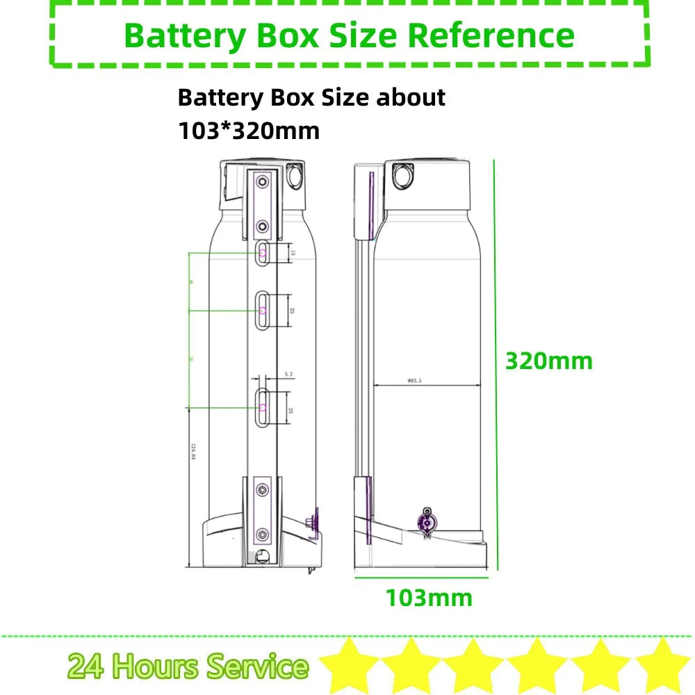 36Volt Water Bottle Dolphin Ebike Battery Box 30