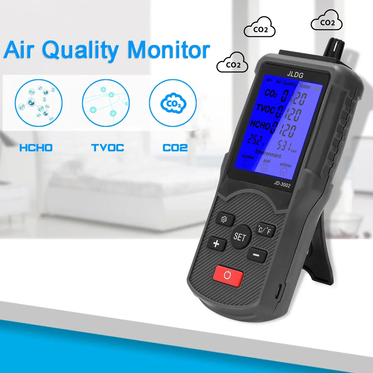 JD-3002 Air Quality Detector CO2 HCHO TVOC Temperature