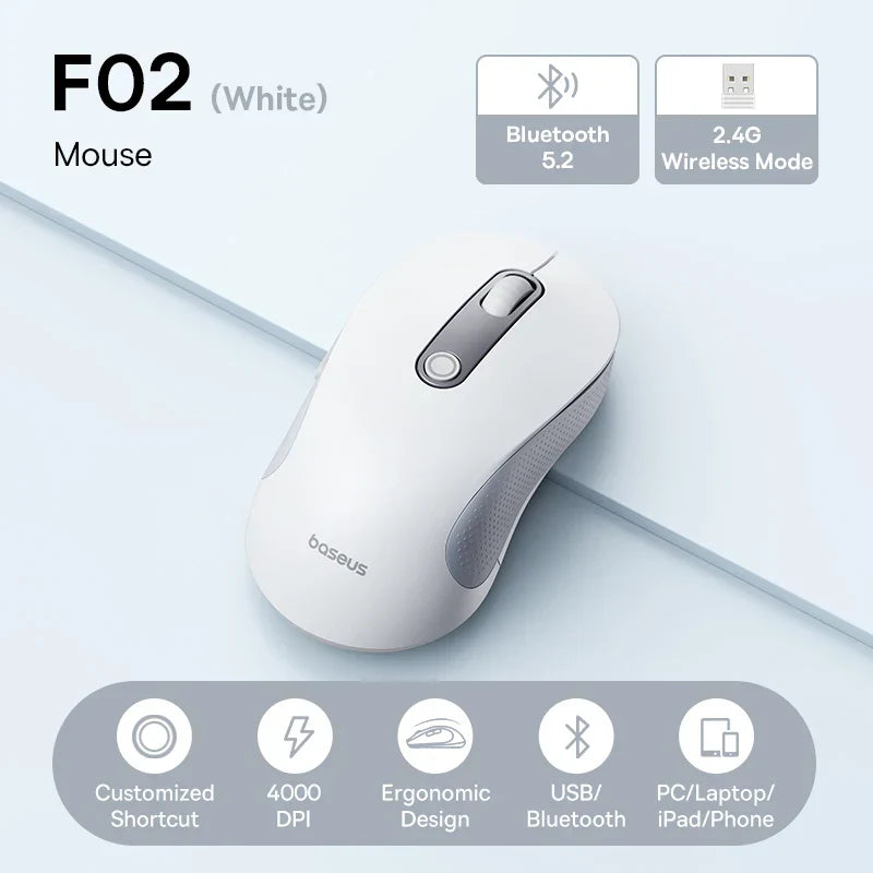 Baseus F02 Wireless Mouse Bluetooth 5.2 2.4G 4000DPI