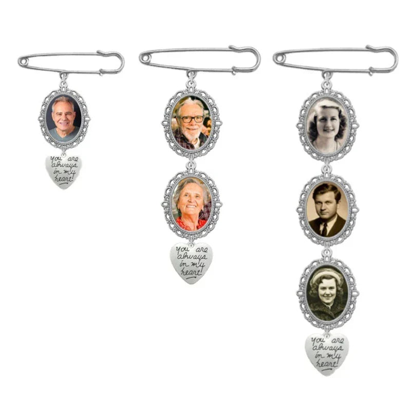 Wedding Boutonniere Bouquet Photo Memorial Charm Pin Round