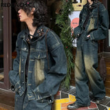 REDDACHiC Men's Denim Suit Bomber Jacket & Baggy