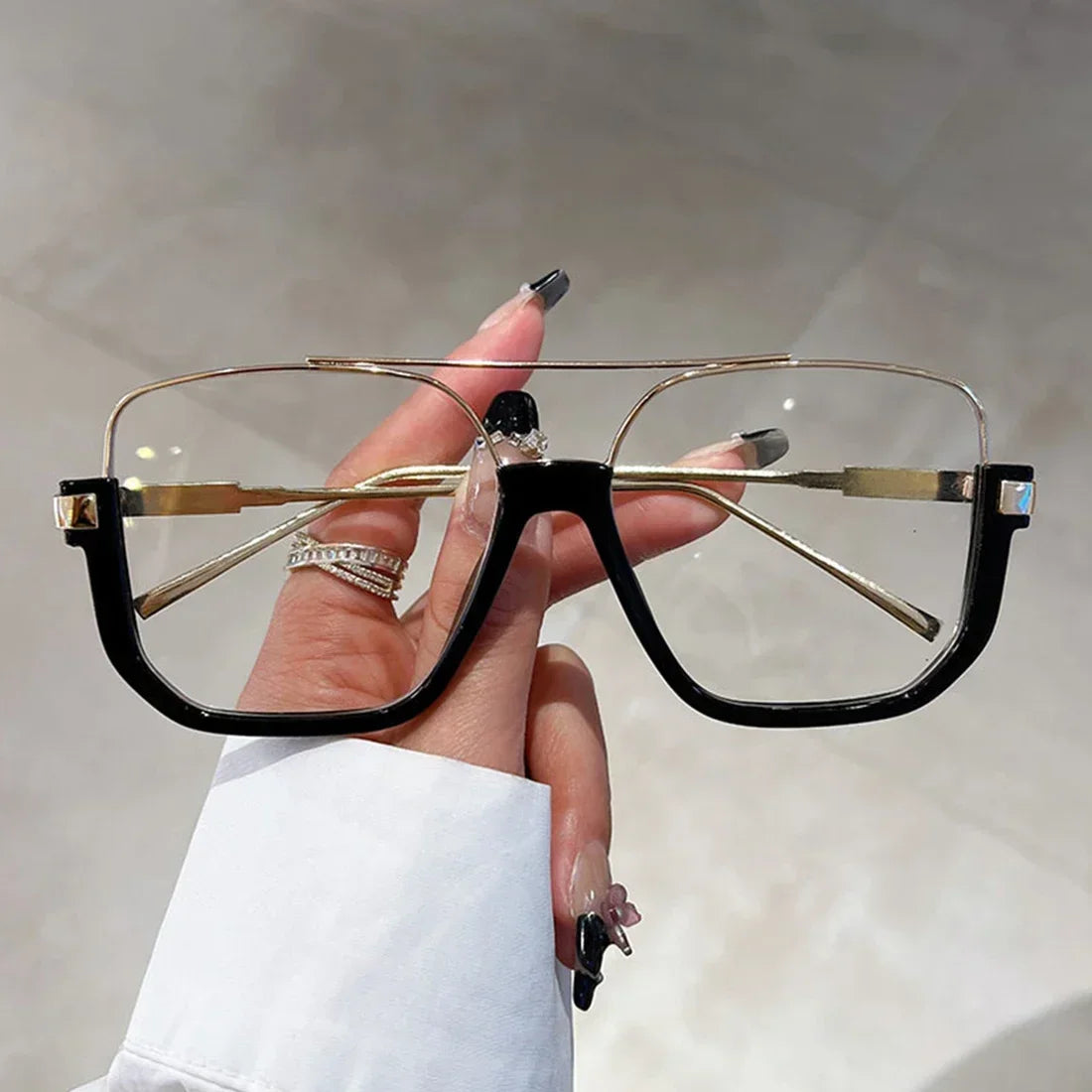 Fashion Vintage Big Square Sunglasses Half Metal Frame