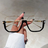 Fashion Vintage Big Square Sunglasses Half Metal Frame