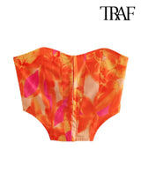 TRAF Women Fashion Front Metal Hooks Printed Bustier