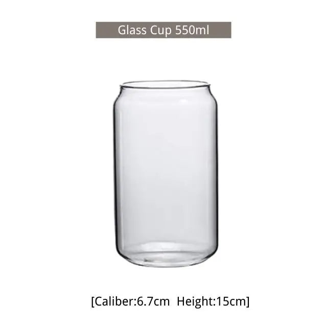 550ml/400ml Glass Cup With Lid and Straw Transparent