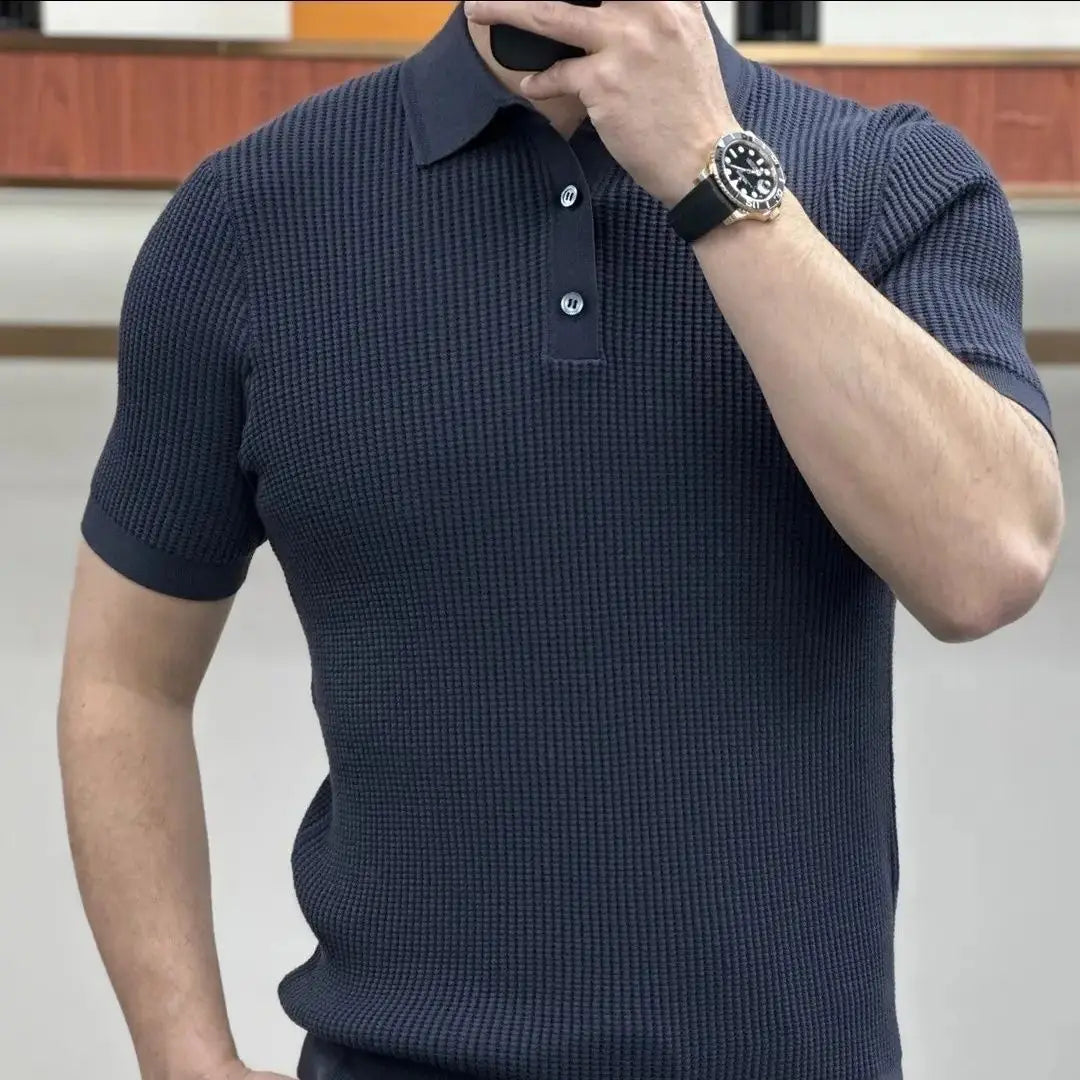 Business Office Casual Men's Button Polo-Neck T-shirt Fashion