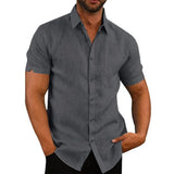 Cotton Linen Hot Sale Men's Short-Sleeved Shirts Summer
