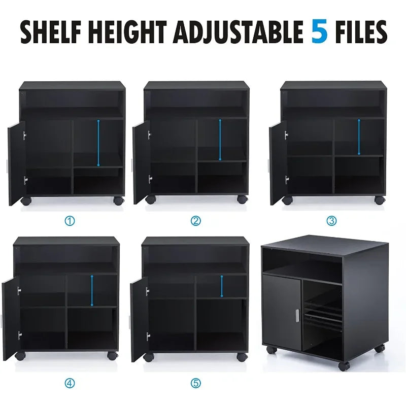 Printer Stand with Storage Adjustable Shelves, Wood Mobile