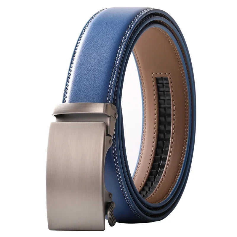 Plyesxale Brown Leather Belt Men 2024 Automatic Buckle