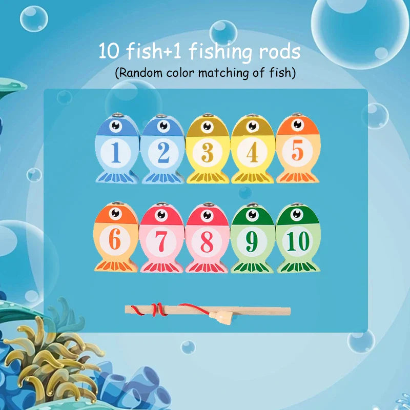 Kids Wooden Fishing Game Toys Gifts Early Education