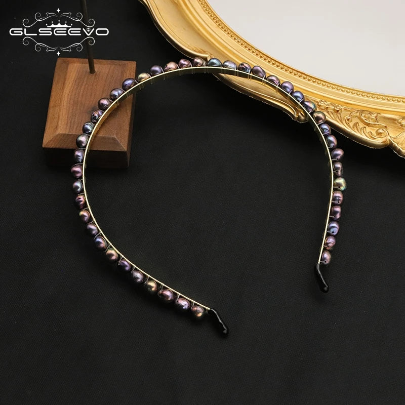GLSEEVO Natural Grey Pearl Headbands for Women Handmade