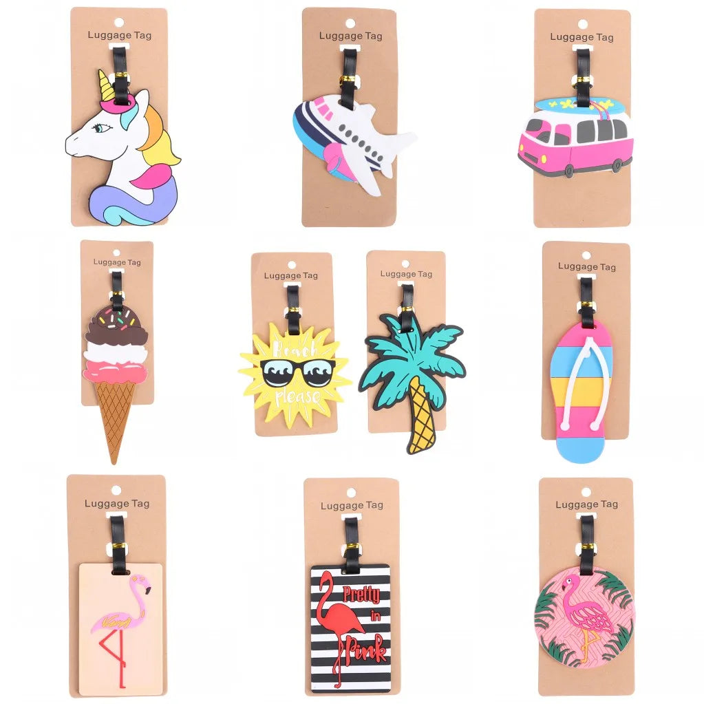 1PC Cute Cartoon Hawaiian Flamingo Silicone Luggage Tag