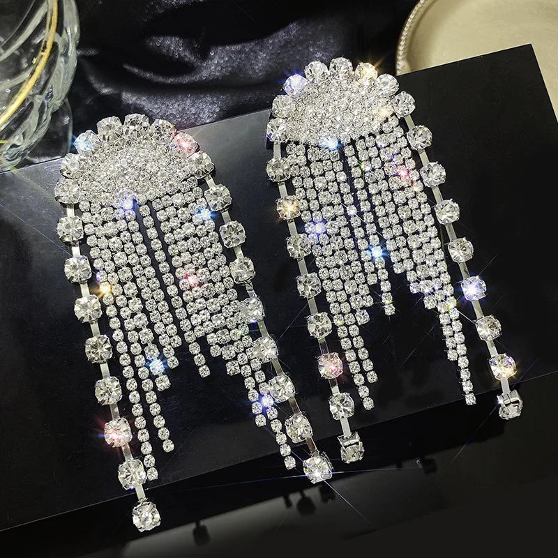 Fashion Statement Earring Long Full Rhinestone Big Earrings