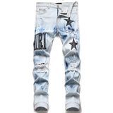 usa style Man's Jeans Five-pointed Star Torn Patches