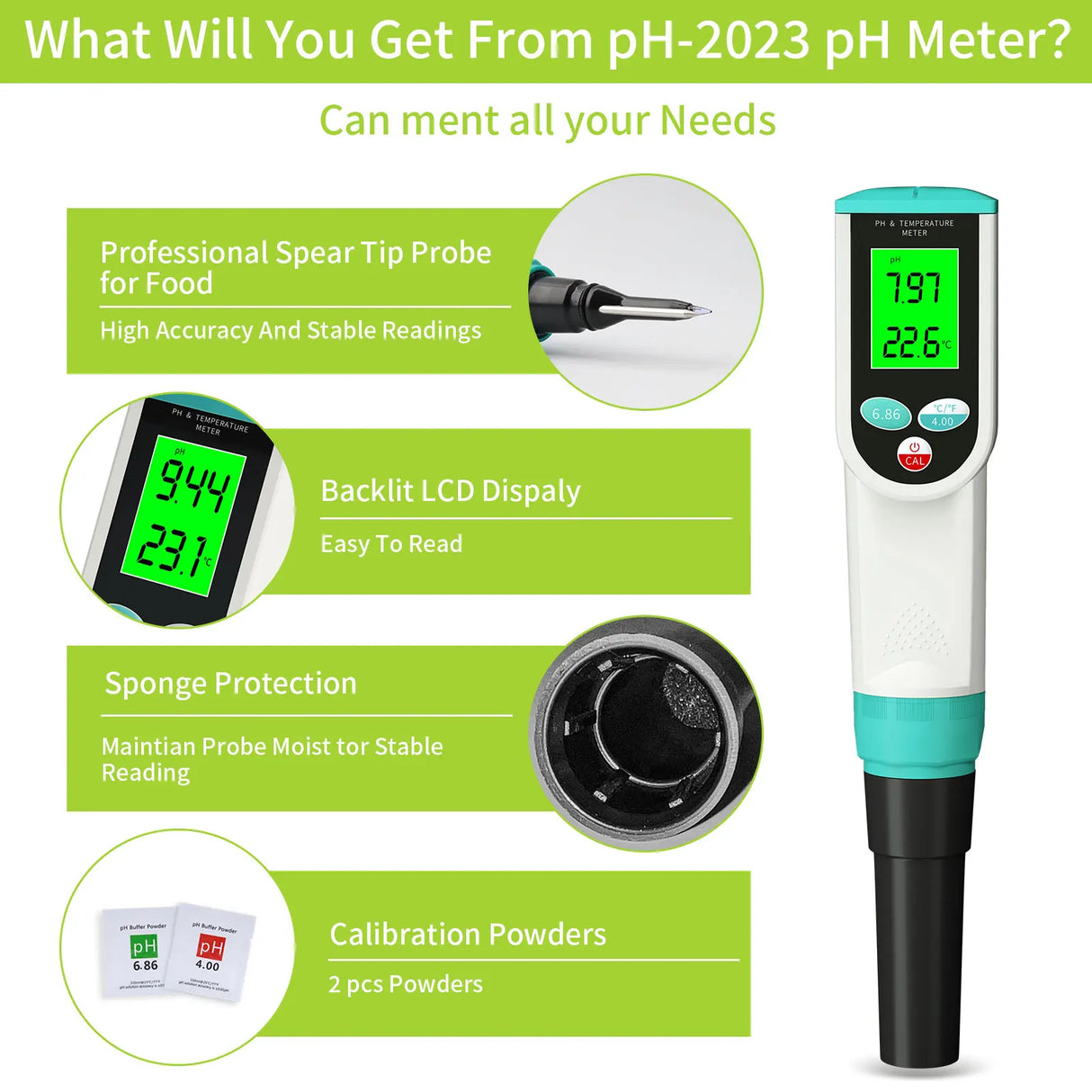 High Accuracy Soil PH Meter 0.00~14.00pH Digital Temp