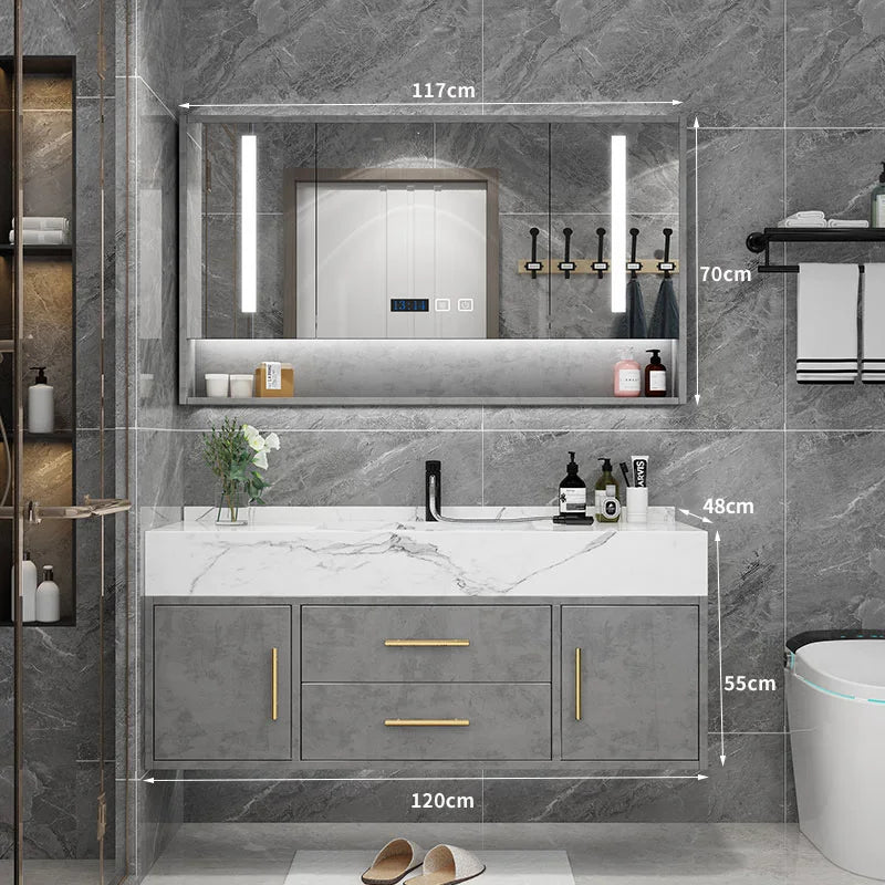 Marble Bathroom Cabinet Combination Solid Wood Intelligent Simple