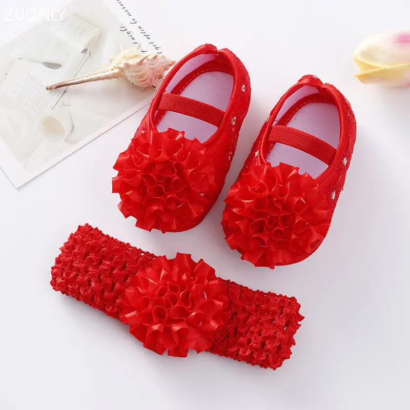 0~18M Cute Bowknot Newborn Baby Shoes Headband Set