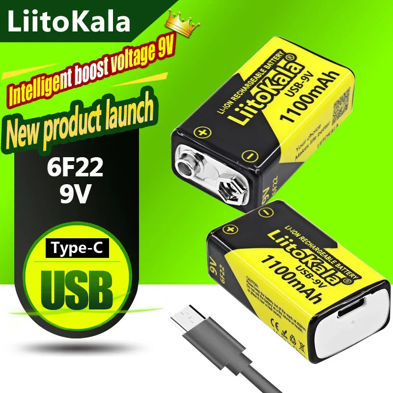 1-16pcs LiitoKala 9V 1100mAh li-ion Rechargeable battery USB