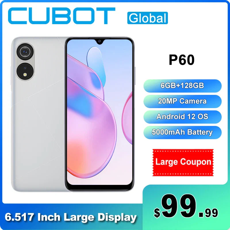 Cubot P60 Smartphone 6.517" Display Android 12 MT6765