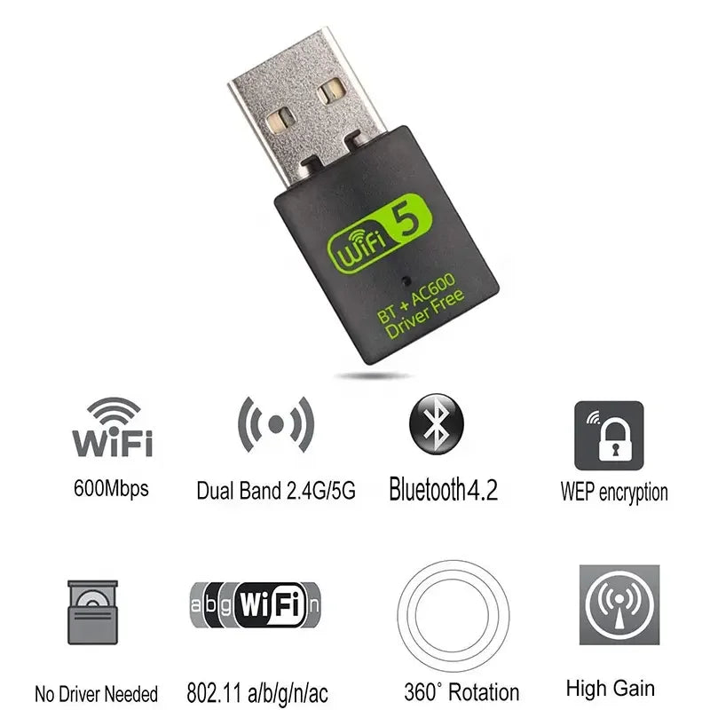 Hannord 600Mbps USB Wifi Bluetooth Adapter 2 in