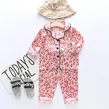 Toddler Girls Silk Satin Pajamas Sets Cartoon Kids
