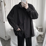 Fashion Lapel Button All-match Printed Striped Shirts Men's