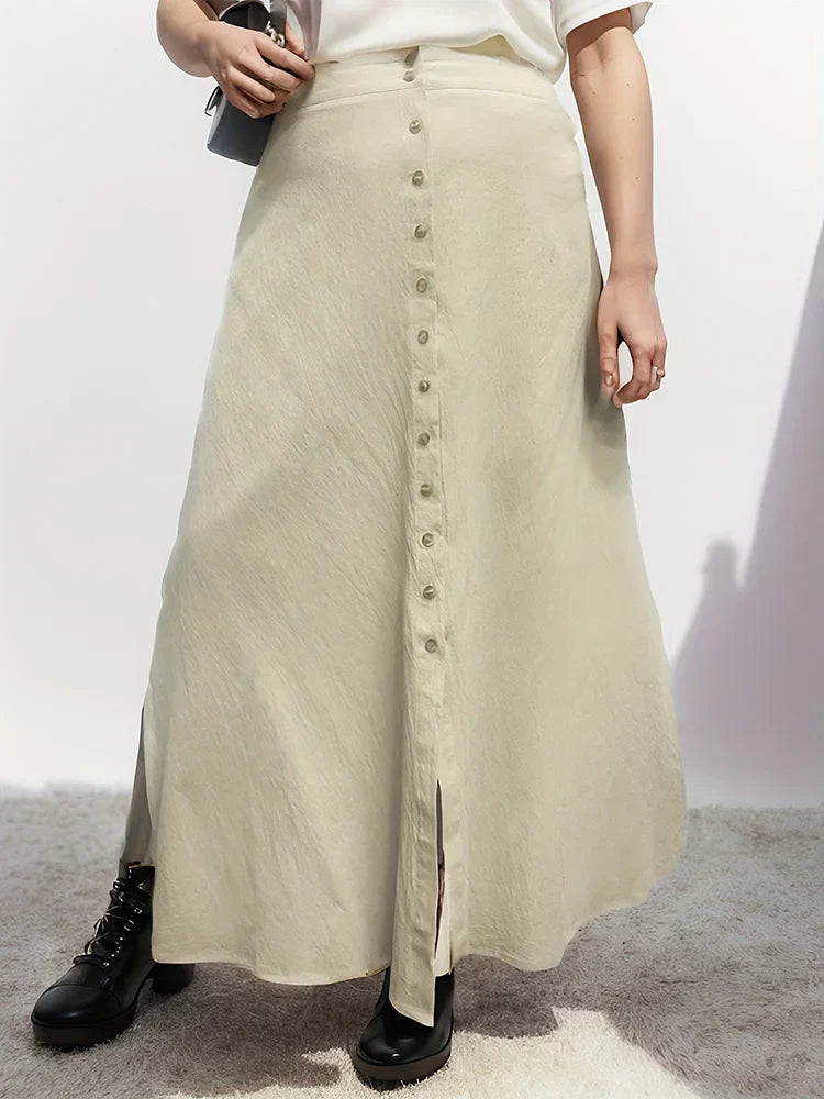 GIBSIE Plus Size Solid Button Front Casual A-Line