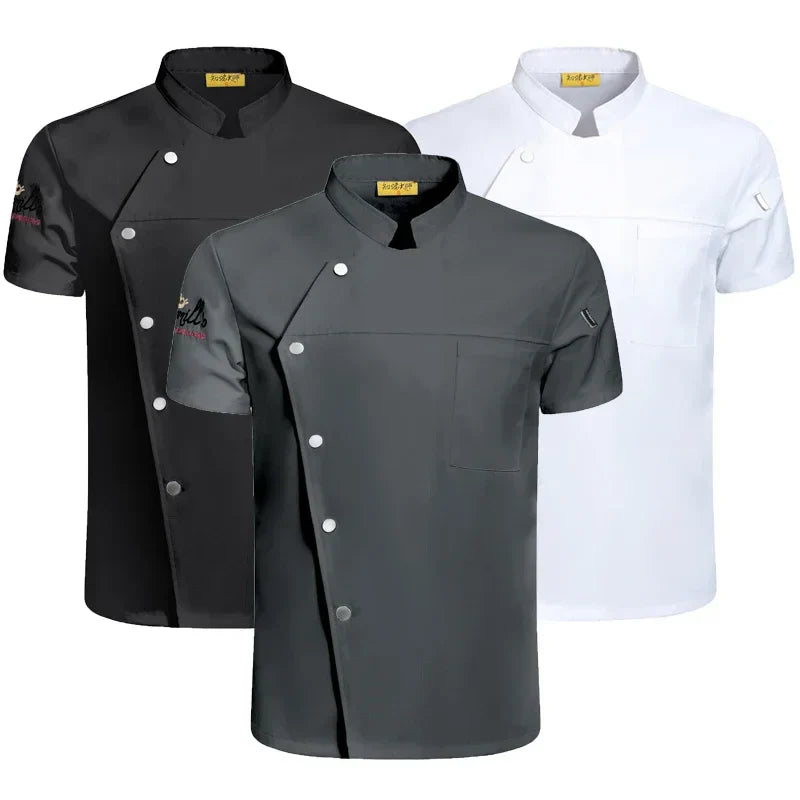 Unisex Chef Jacket Short Sleeve Kitchen Cook Coat