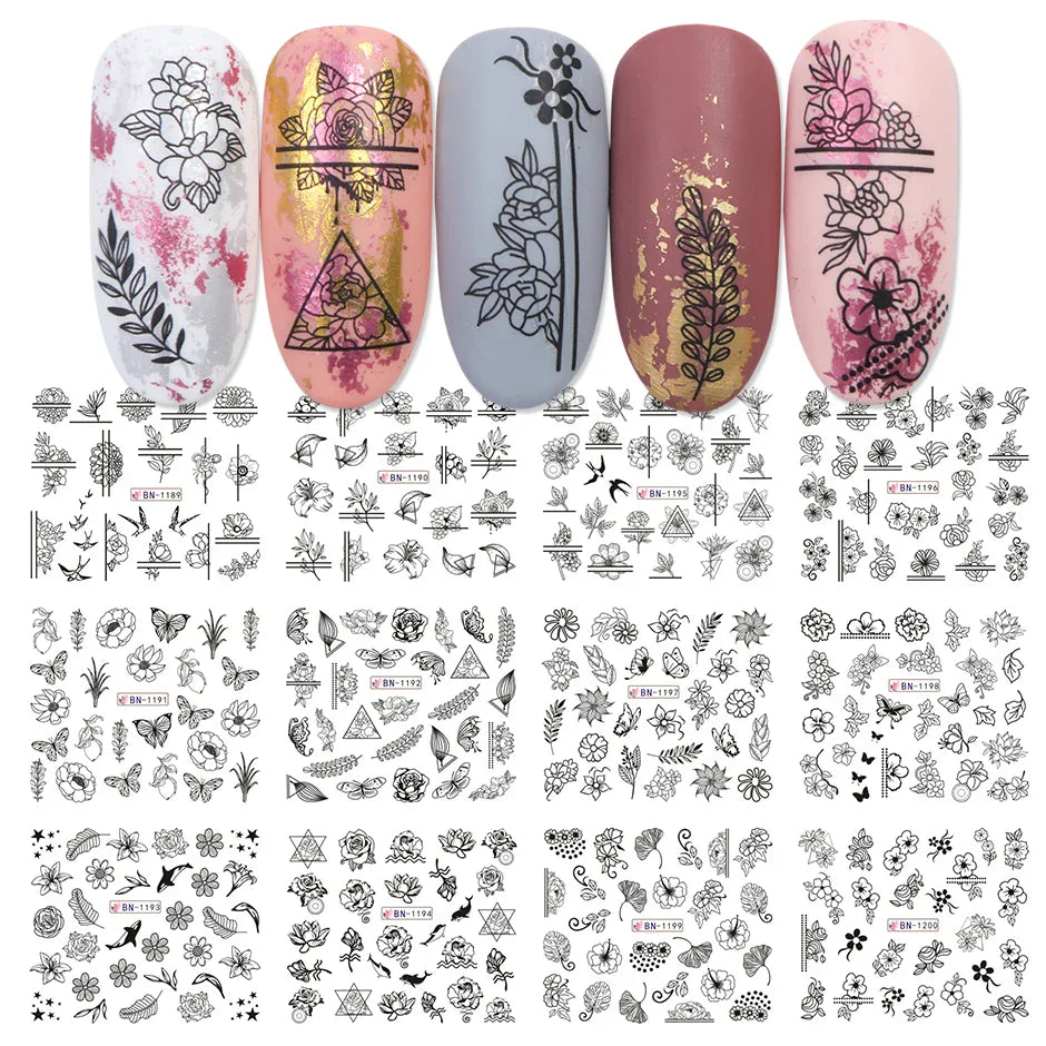12pcs Hedgehog Animal Nail Water Stickers Pine Cones