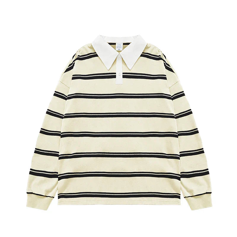 INFLATION Cityboy Striped Oversized Rugby T-Shirt Unisex Harajuku