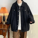 Plus Size 5XL-M Black Denim Jacket Mens Turn