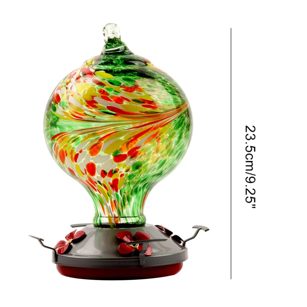 Hummingbird Feeder for Outdoors Hanging Hand Blown Glass