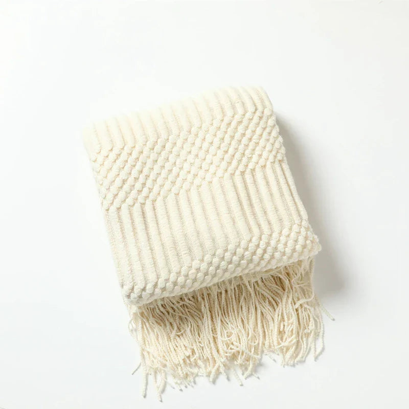 Textured Knitted Throw Blankets with Tassels Cozy Woven