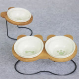 New High-end Pet Bowl Bamboo Shelf Ceramic Feeding