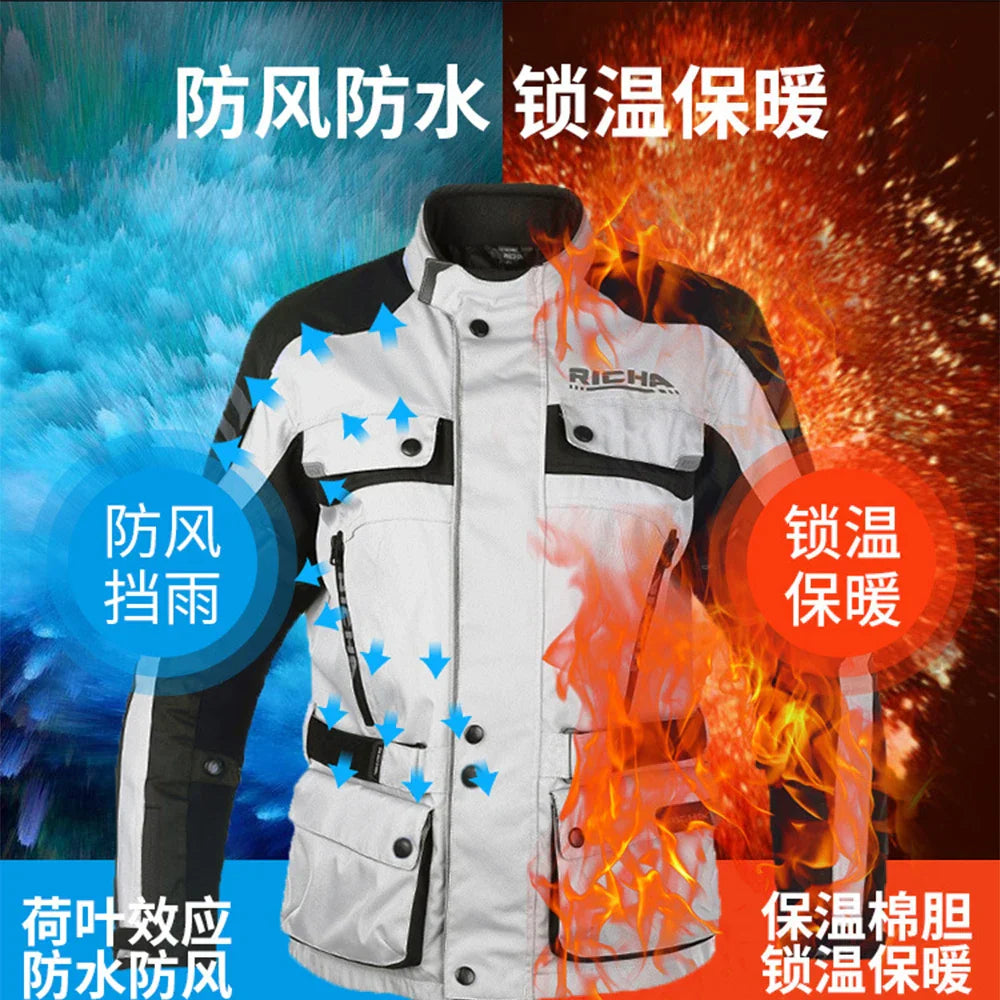 Motorcycle Jacket Men Riding Motorcyclist Waterproof Leather Pants Women Outdoor Protective Equipment Removable Keep Warm