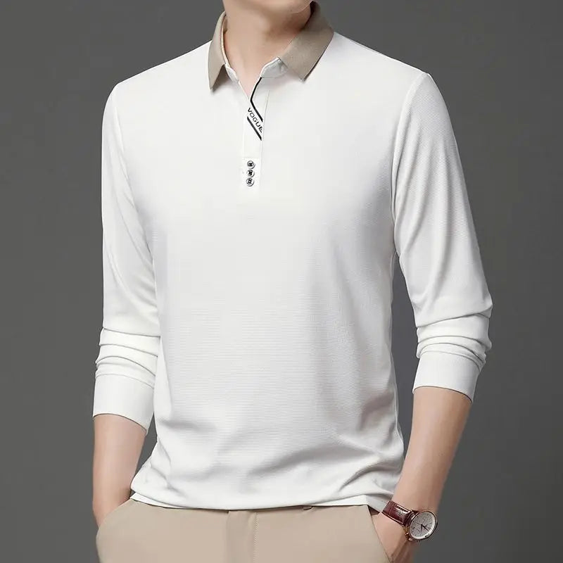 Autumn New Men's Long Sleeved Waffle Polo Shirt