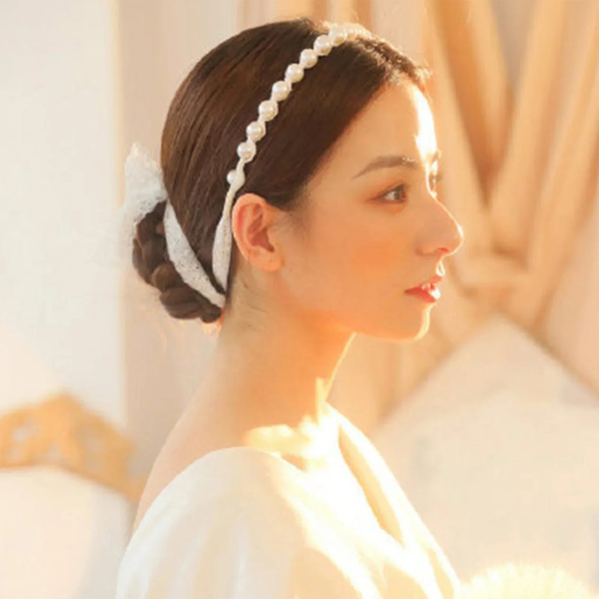 Bridal Sweet Headband Headpieces Banquet Pearls Headdress Simple