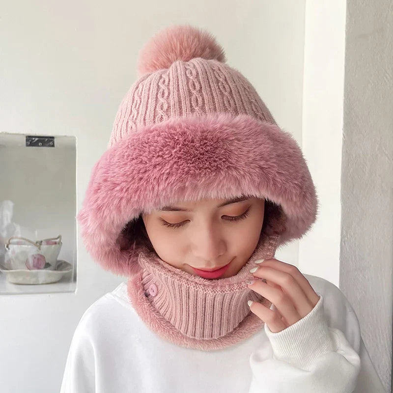 CHRLCK Winter New Twist Striped Knitted Hat Scarf