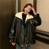 Retro Thick Warm Leather Coat Winter Woman Plush