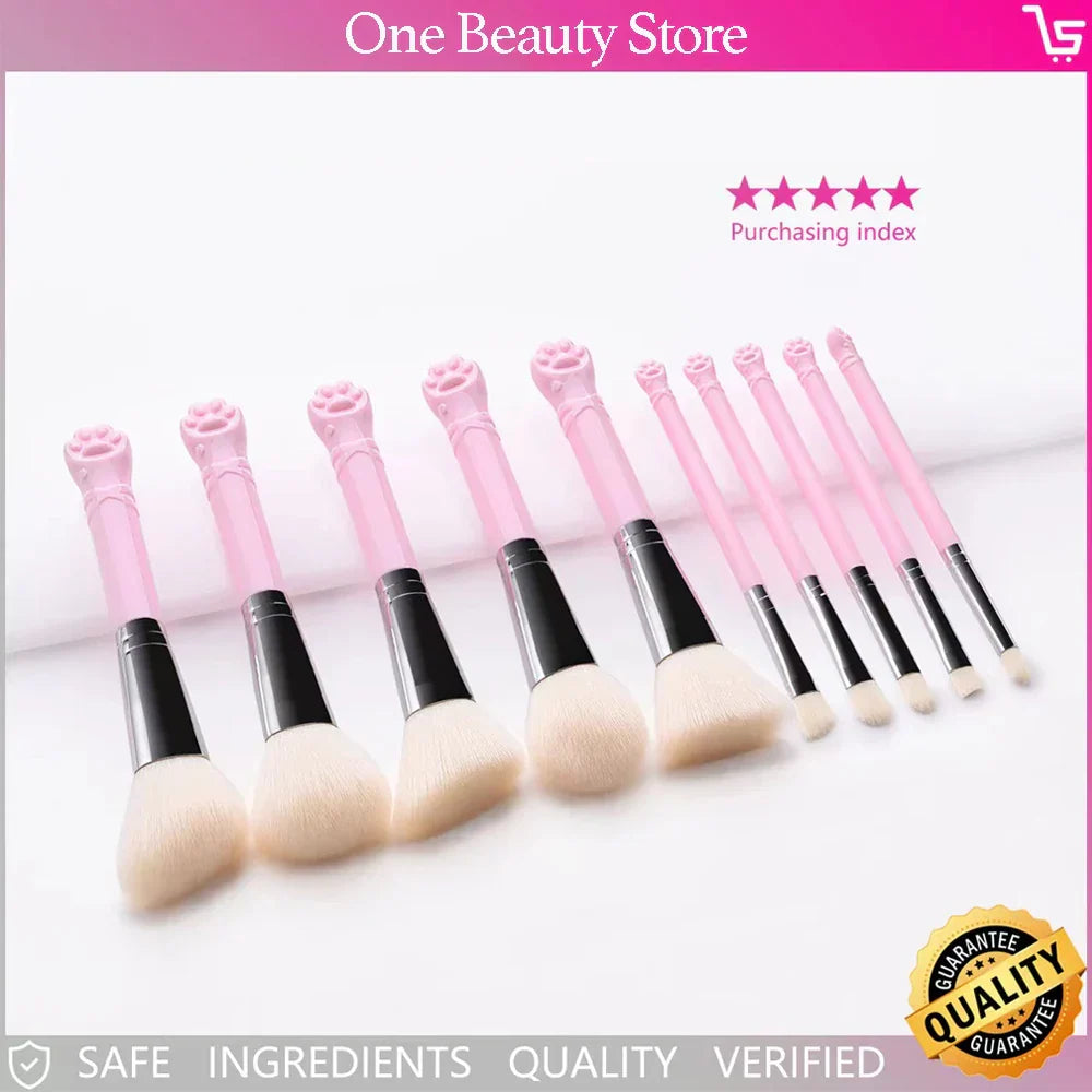 10PCS Cute Cat Claw Shape Makeup Brushes Set