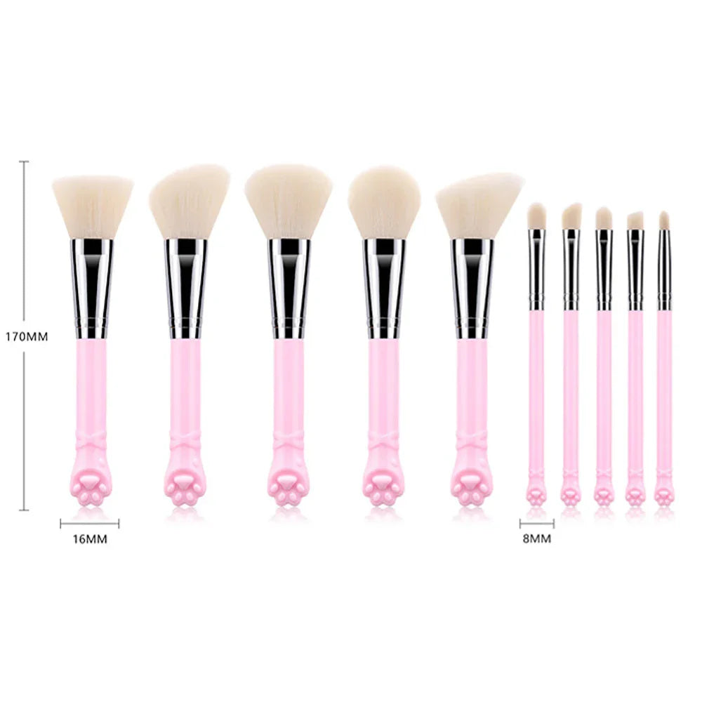 10PCS Cute Cat Claw Shape Makeup Brushes Set