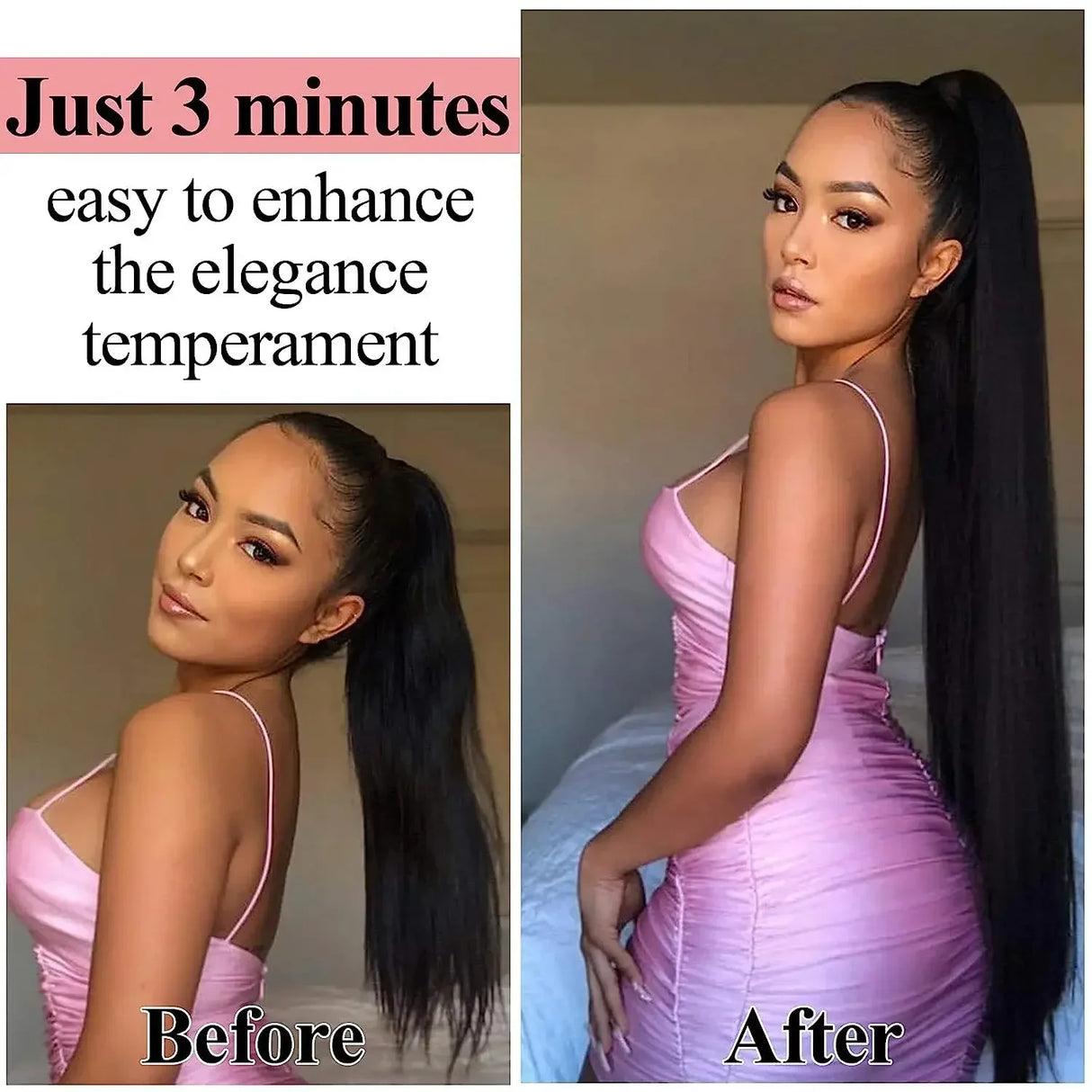 CATWO Ponytail Human Hair Wrap Around Bone Straight