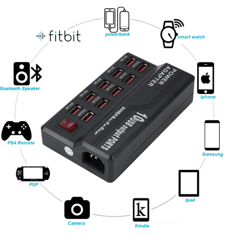 HUB 10 USB multi-port charger Fast charging for